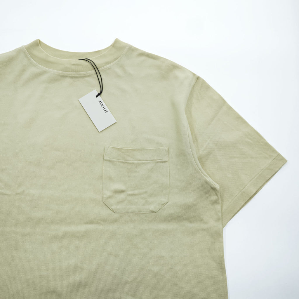 AURALEE 日本製 ポケット Tシャツ L イエロー SUPER FINE COTTON SALT SHRINK PIQUE BIG TEE サイドスリット A22ST02EK 未使用品