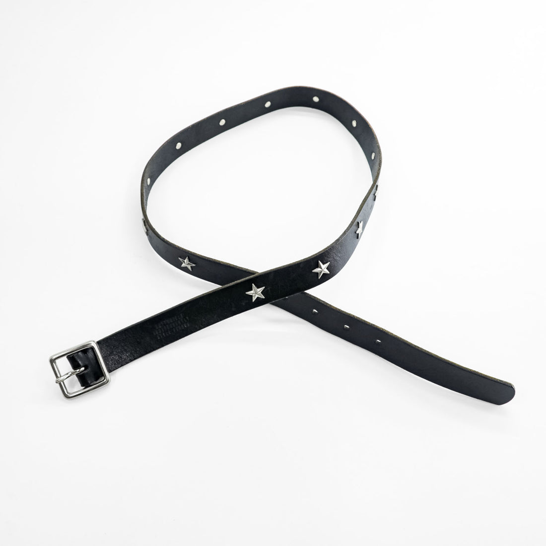 ROTTWEILER スター スタッズ レザー ベルト ブラック シルバー バックル ナロー
