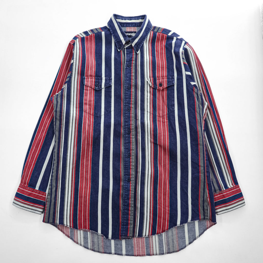 Wrangler 80年代  USA製 ヴィンテージ 長袖 マルチストライプシャツ XL ボタンダウン マルチカラー ダブルポケット