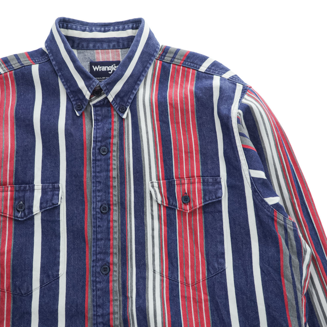 Wrangler 80年代  USA製 ヴィンテージ 長袖 マルチストライプシャツ XL ボタンダウン マルチカラー ダブルポケット