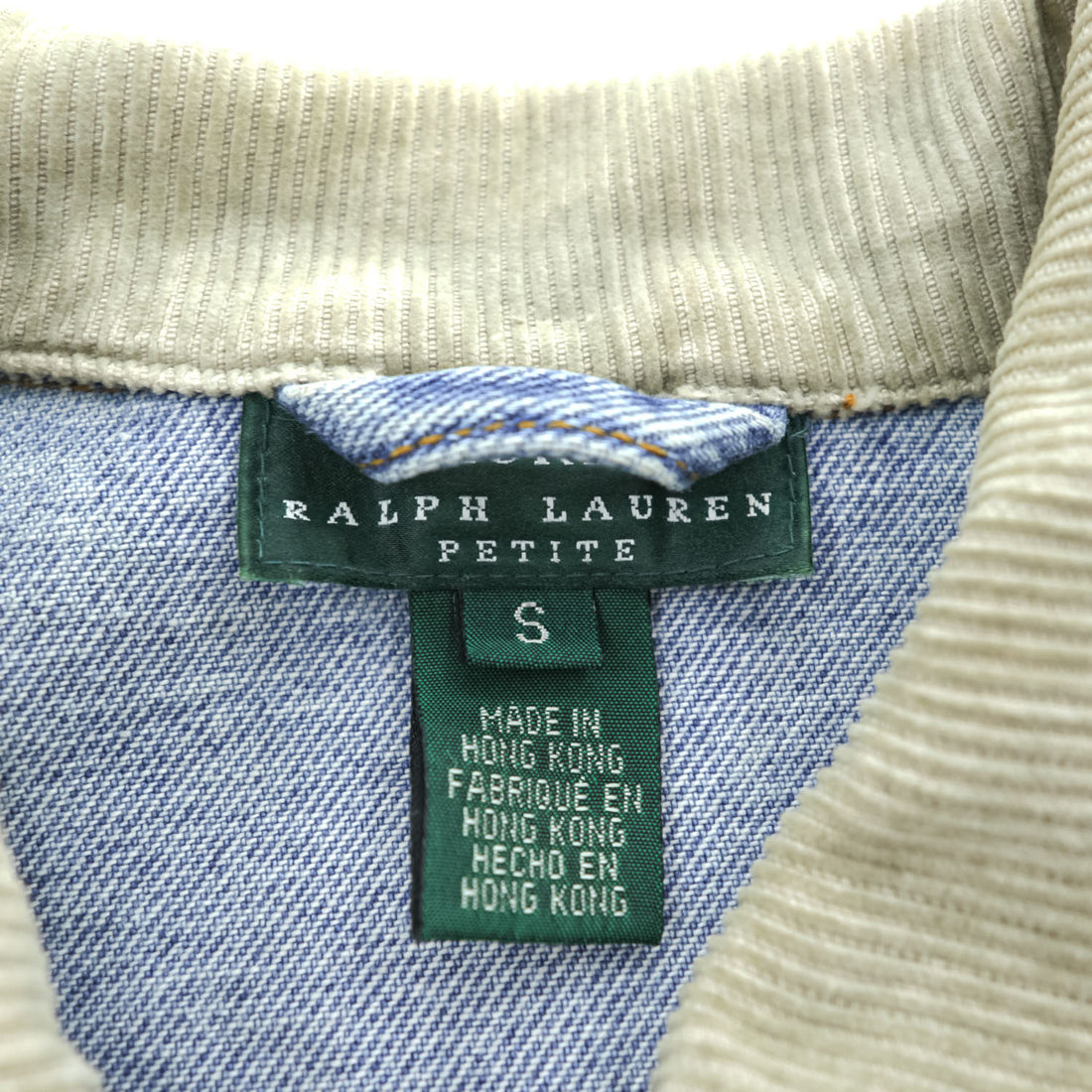 LAUREN RALPH LAUREN 90年代 ヴィンテージ 襟コーデュロイ デニムジャケット ハンティングジャケット S インディゴ ブルー