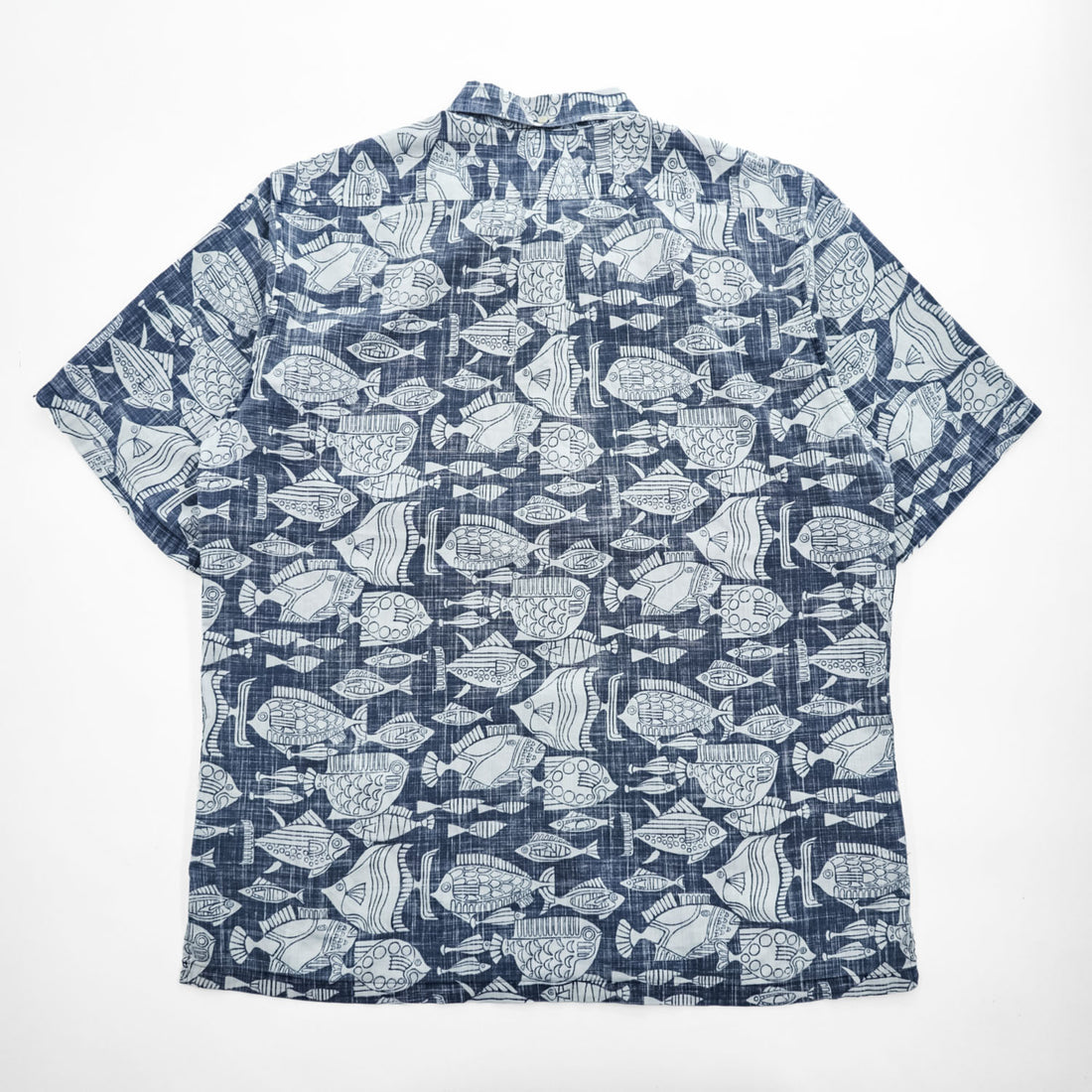 reyn spooner 90年代 ヴィンテージ アロハシャツ 半袖シャツ XL インディゴ ブルー 総柄 CLASSIC ビキニタグ ボタンダウン 魚