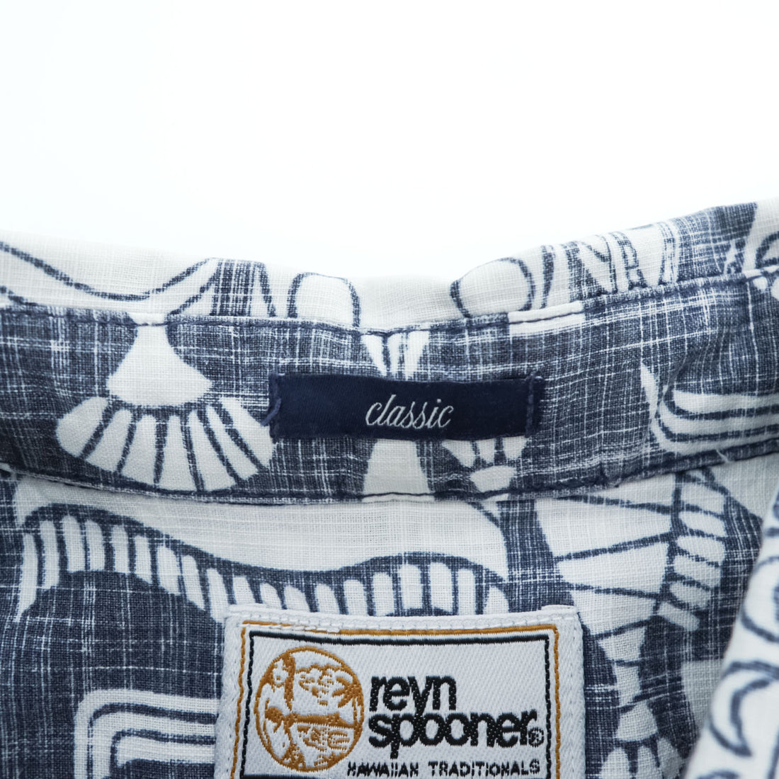 reyn spooner 90年代 ヴィンテージ アロハシャツ 半袖シャツ XL インディゴ ブルー 総柄 CLASSIC ビキニタグ ボタンダウン 魚