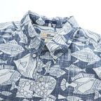 reyn spooner 90年代 ヴィンテージ アロハシャツ 半袖シャツ XL インディゴ ブルー 総柄 CLASSIC ビキニタグ ボタンダウン 魚