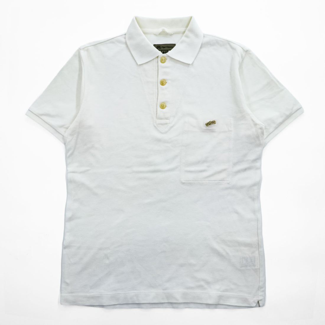 Nigel Cabourn 日本製 ポロシャツ M ホワイト 鹿の子 リボン付き 胸ポケット 8030021610