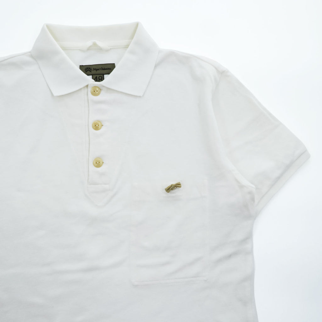 Nigel Cabourn 日本製 ポロシャツ M ホワイト 鹿の子 リボン付き 胸ポケット 8030021610