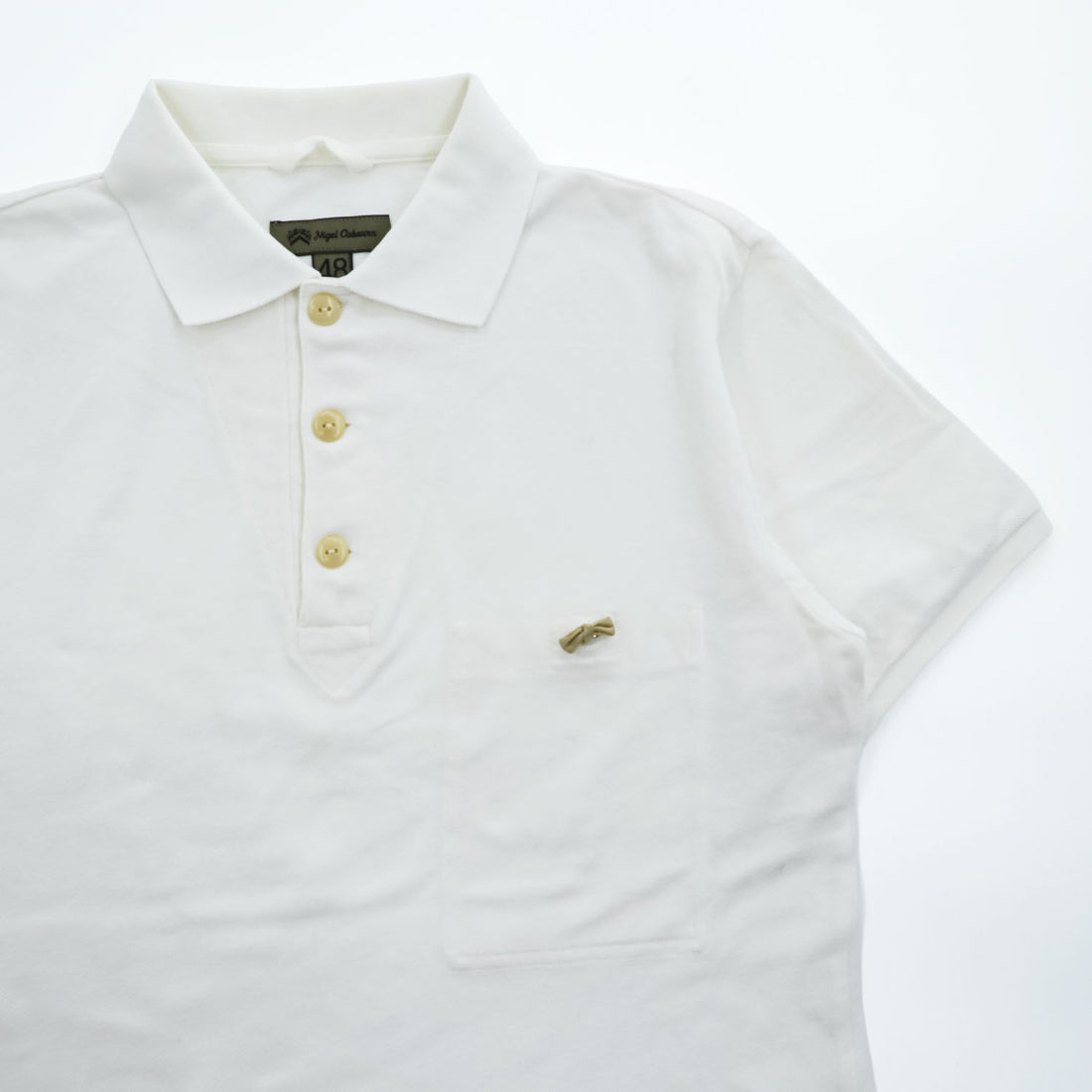Nigel Cabourn 日本製 ポロシャツ M ホワイト 鹿の子 リボン付き 胸ポケット 8030021610