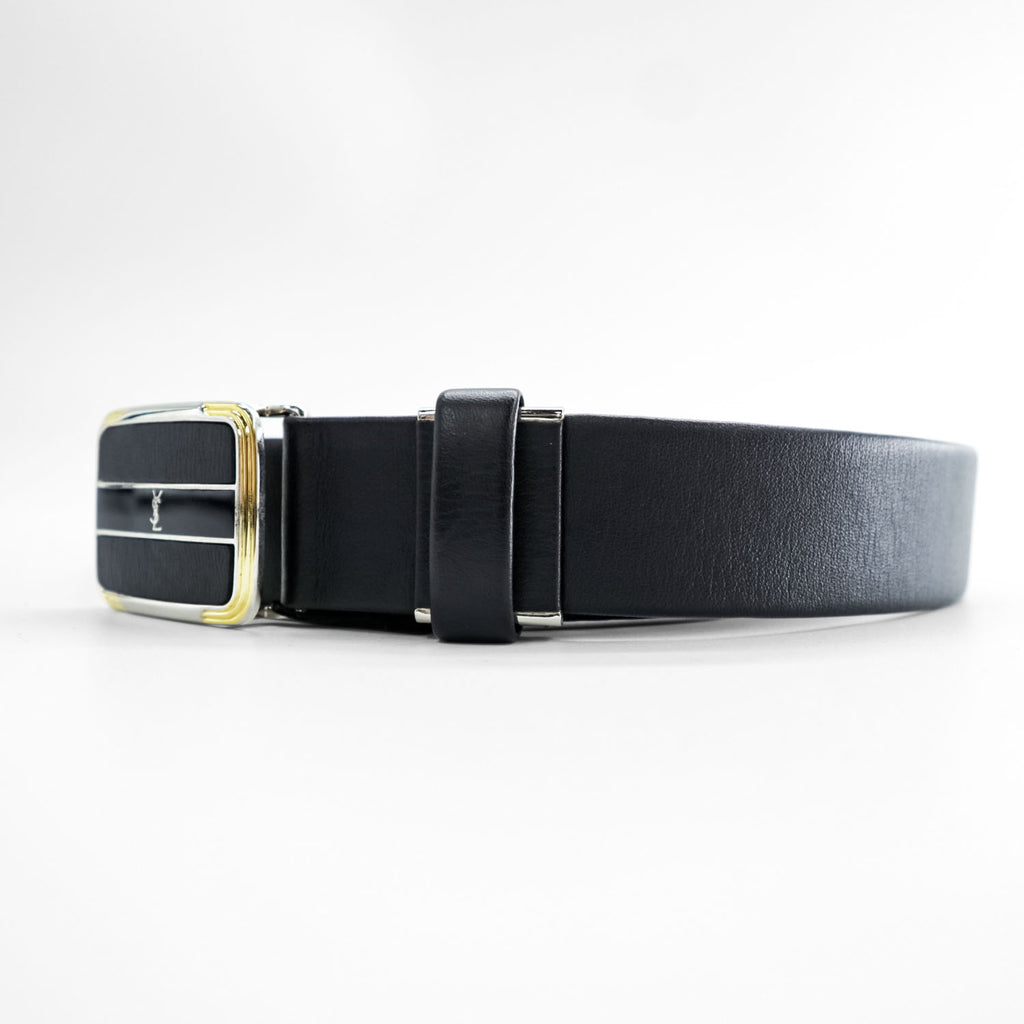 YVES SAINT LAURENT 日本製 ヴィンテージ  レザーベルト ブラック バックル YSL 未使用品