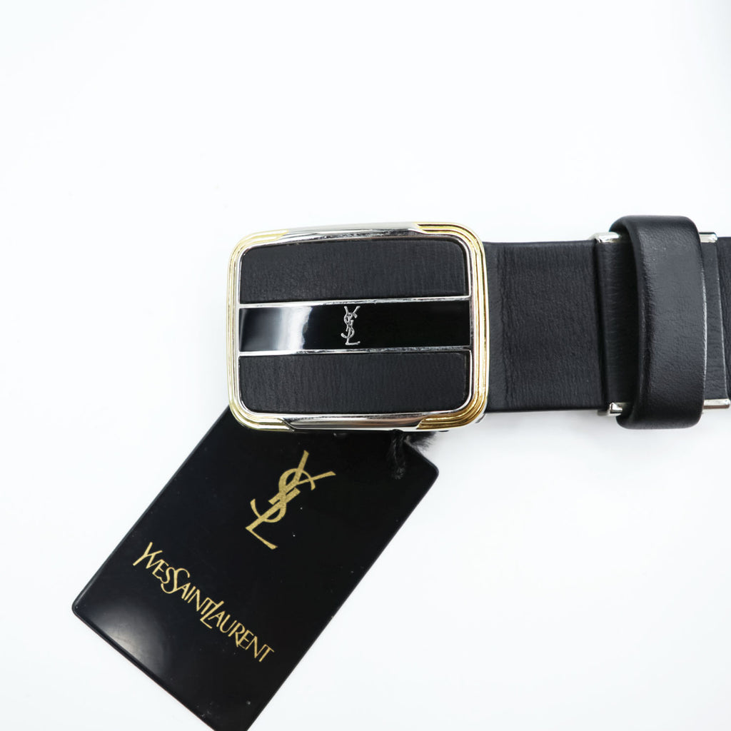 YVES SAINT LAURENT 日本製 ヴィンテージ  レザーベルト ブラック バックル YSL 未使用品