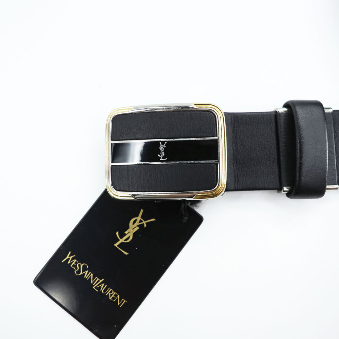 YVES SAINT LAURENT 日本製 ヴィンテージ  レザーベルト ブラック バックル YSL 未使用品