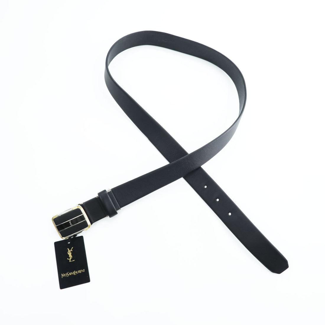 YVES SAINT LAURENT 日本製 ヴィンテージ  レザーベルト ブラック バックル YSL 未使用品