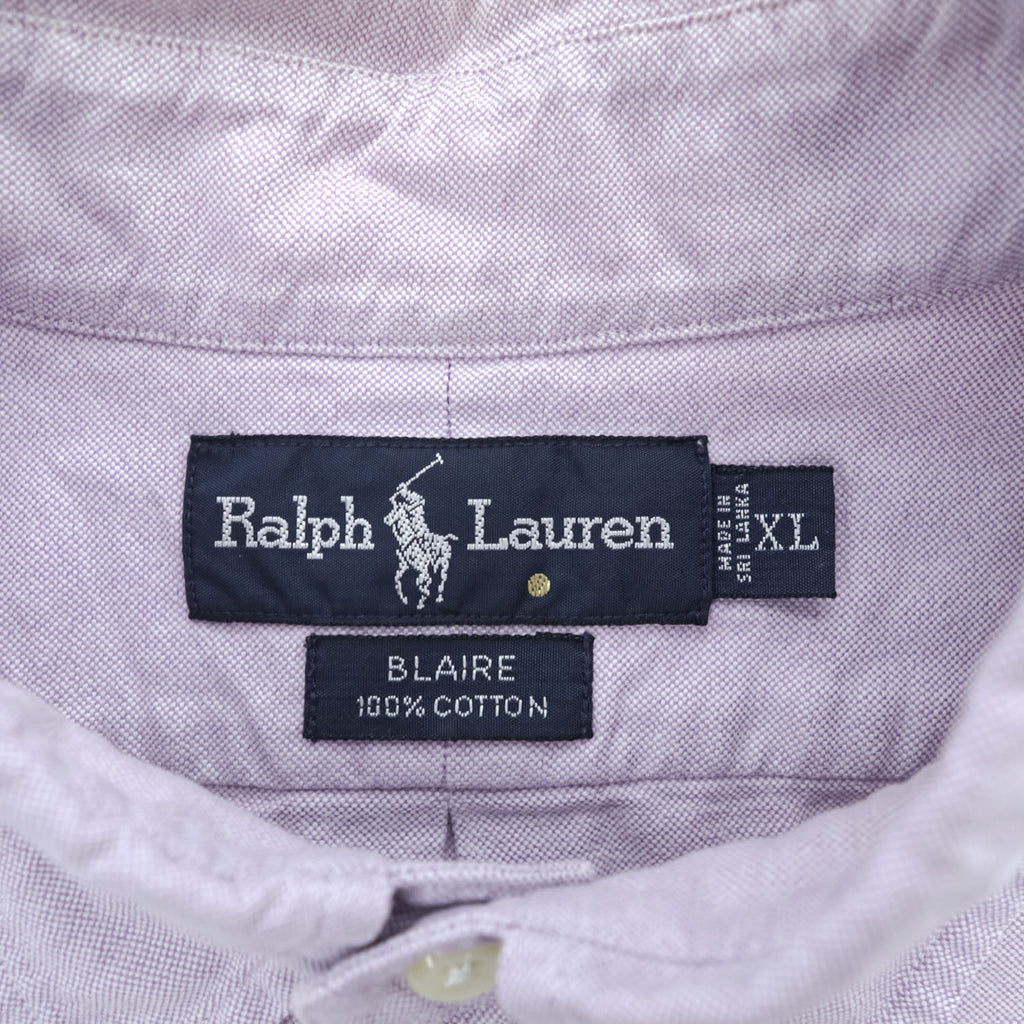 Ralph Lauren 90年代 BLAIRE 半袖 ボタンダウンシャツ XL ラベンダー オックスフォード ポニー刺繍 ビッグサイズ