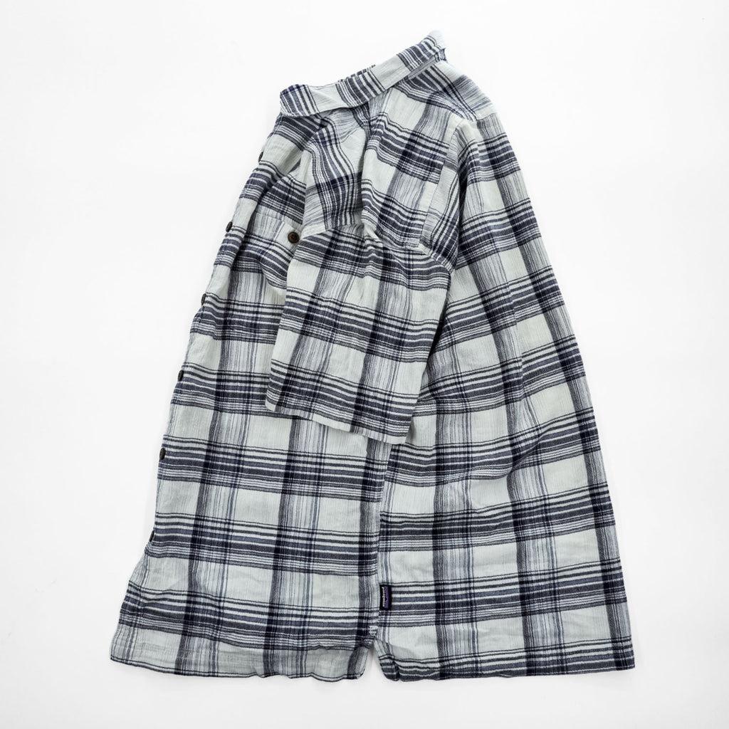 Patagonia オーガニックコットン 半袖チェックシャツ L ホワイト ネイビー 胸ポケット 52921