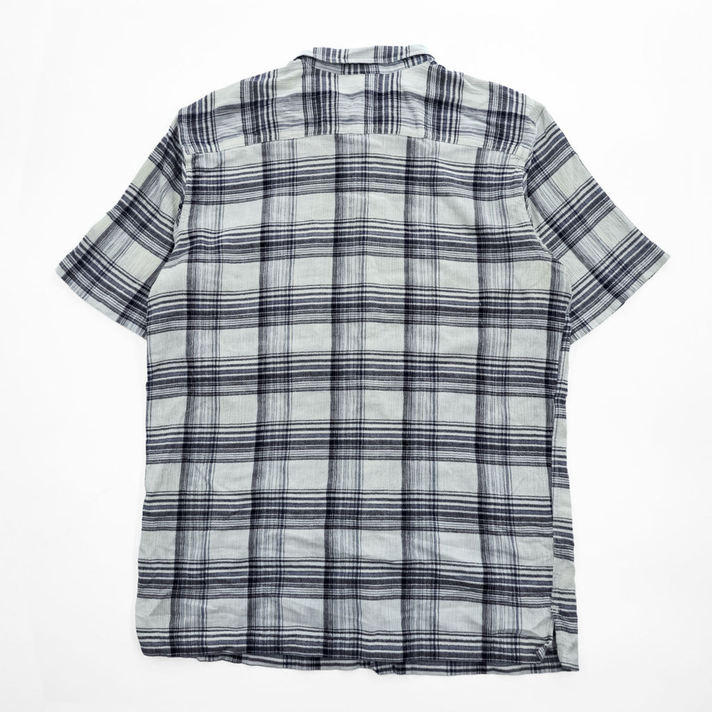 Patagonia オーガニックコットン 半袖チェックシャツ L ホワイト ネイビー 胸ポケット 52921