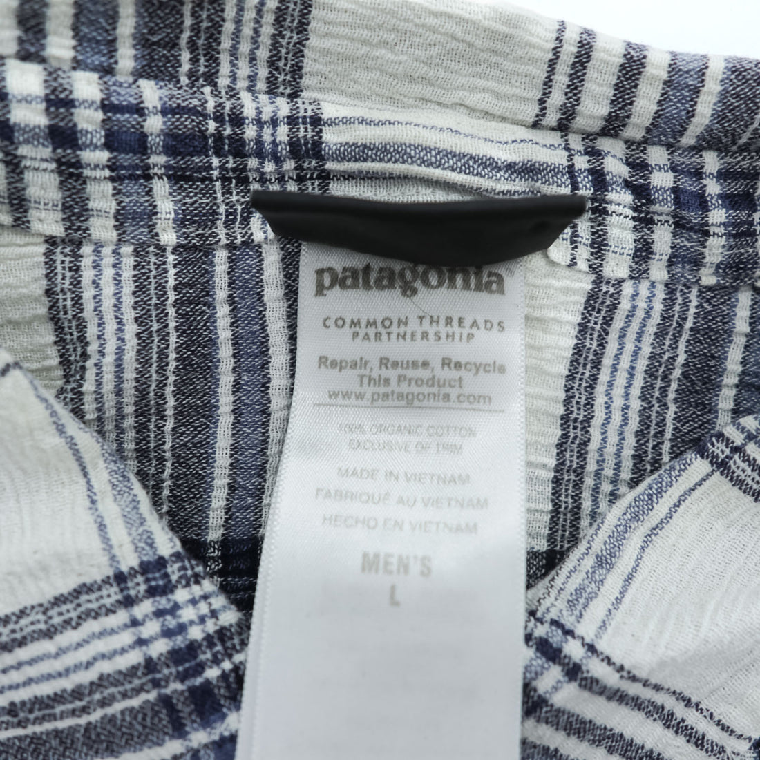 Patagonia オーガニックコットン 半袖チェックシャツ L ホワイト ネイビー 胸ポケット 52921