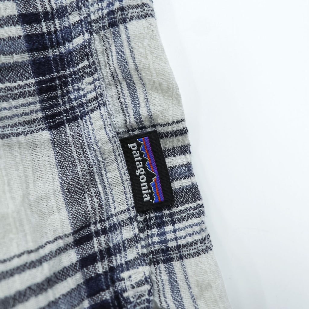 Patagonia オーガニックコットン 半袖チェックシャツ L ホワイト ネイビー 胸ポケット 52921
