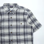 Patagonia オーガニックコットン 半袖チェックシャツ L ホワイト ネイビー 胸ポケット 52921