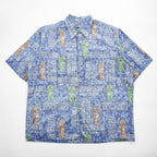 reyn spooner 80年代 ハワイ USA製 ヴィンテージ アロハシャツ 半袖シャツ XL ブルー 総柄 シングルステッチ ダイヤモンドヘッドタグ