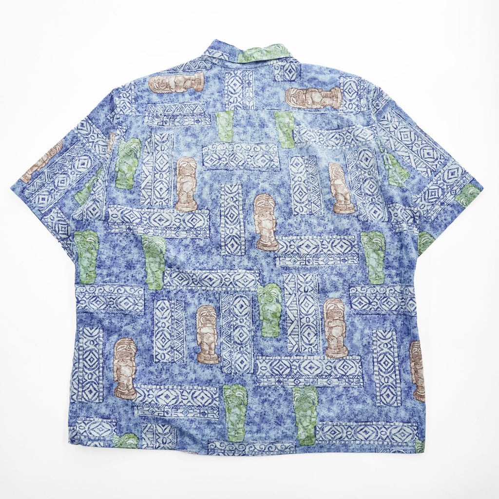 reyn spooner 80年代 ハワイ USA製 ヴィンテージ アロハシャツ 半袖シャツ XL ブルー 総柄 シングルステッチ ダイヤモンドヘッドタグ