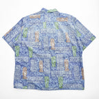 reyn spooner 80年代 ハワイ USA製 ヴィンテージ アロハシャツ 半袖シャツ XL ブルー 総柄 シングルステッチ ダイヤモンドヘッドタグ