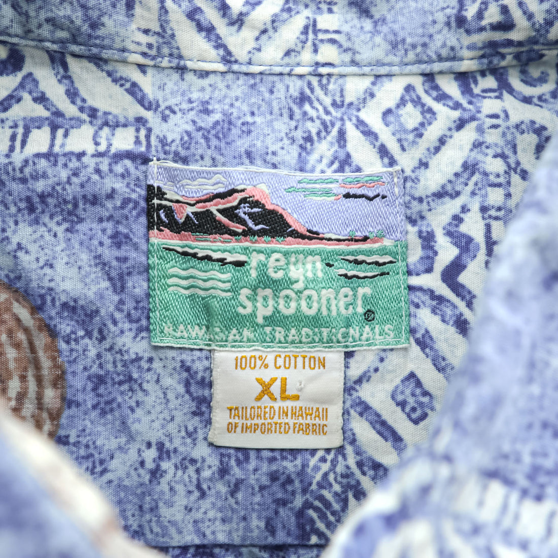 reyn spooner 80年代 ハワイ USA製 ヴィンテージ アロハシャツ 半袖シャツ XL ブルー 総柄 シングルステッチ ダイヤモンドヘッドタグ