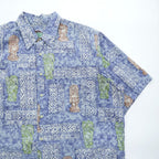 reyn spooner 80年代 ハワイ USA製 ヴィンテージ アロハシャツ 半袖シャツ XL ブルー 総柄 シングルステッチ ダイヤモンドヘッドタグ