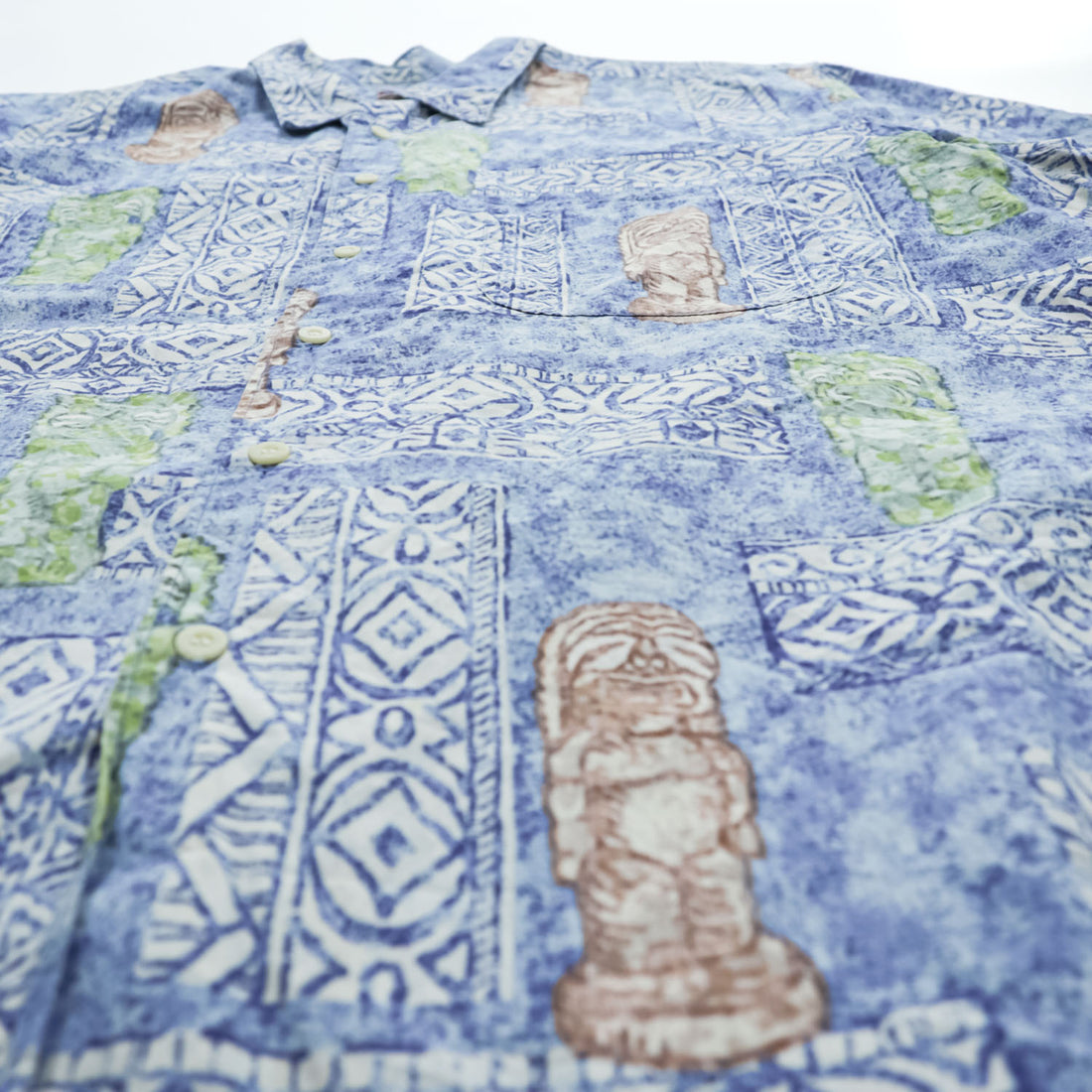 reyn spooner 80年代 ハワイ USA製 ヴィンテージ アロハシャツ 半袖シャツ XL ブルー 総柄 シングルステッチ ダイヤモンドヘッドタグ