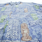 reyn spooner 80年代 ハワイ USA製 ヴィンテージ アロハシャツ 半袖シャツ XL ブルー 総柄 シングルステッチ ダイヤモンドヘッドタグ