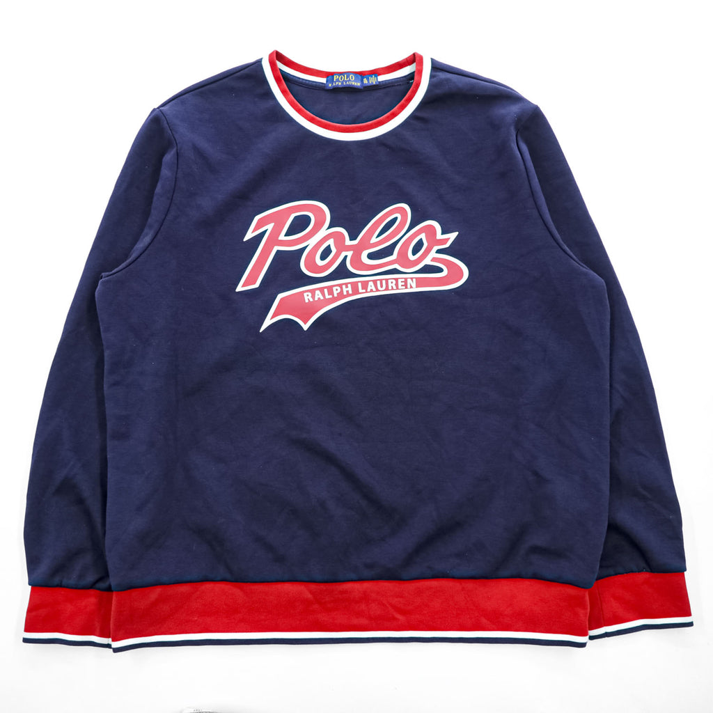 POLO RALPH LAUREN Logo Print Crewneck Sweatshirt XL Navy Red