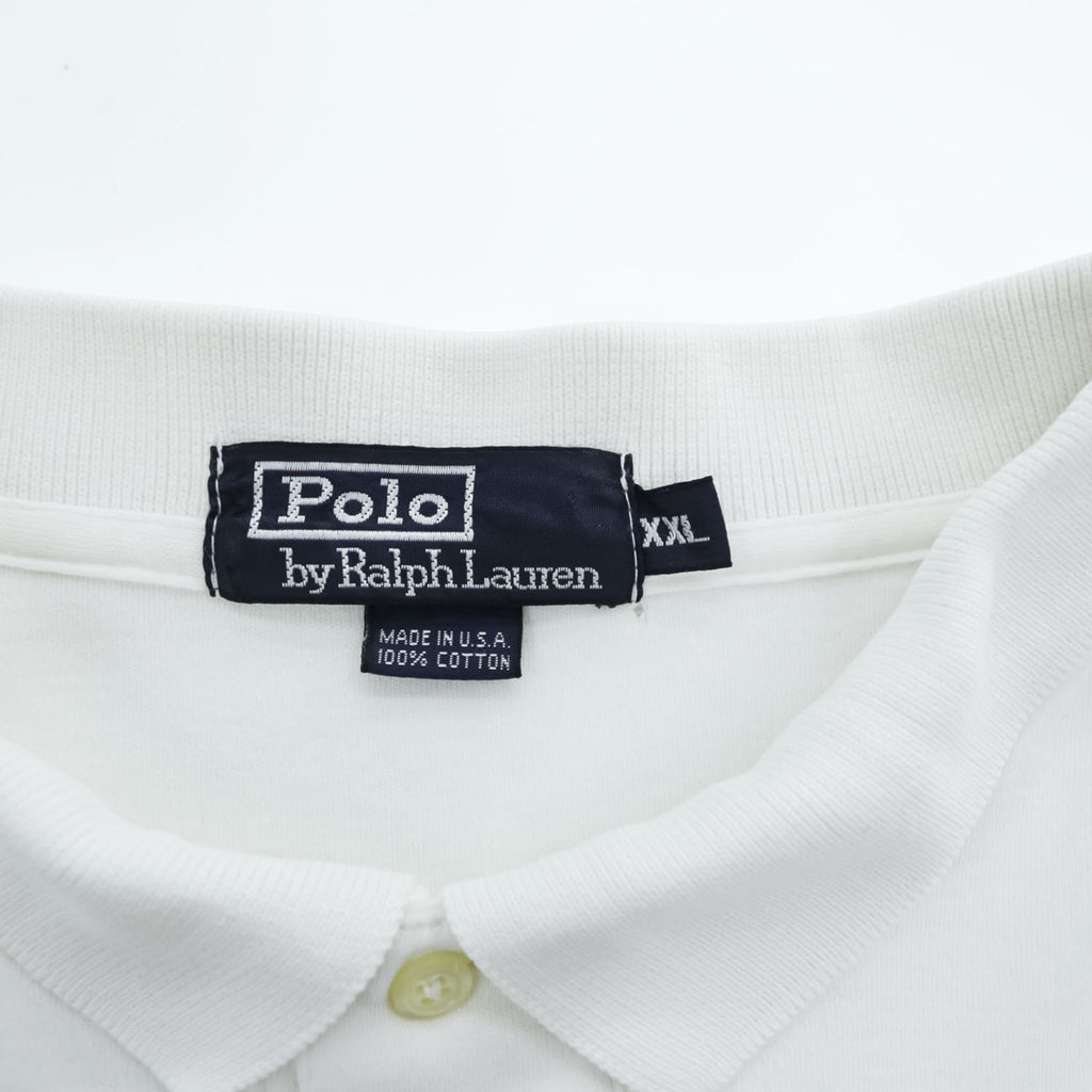 Polo by Ralph Lauren 1990s Made in USA Pony Embroidered White Polo Shirt XXL