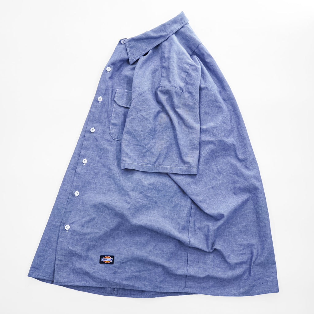 1990s Dickies Made in USA 50/50 Chambray Short Sleeve Work Shirt X Large Blue