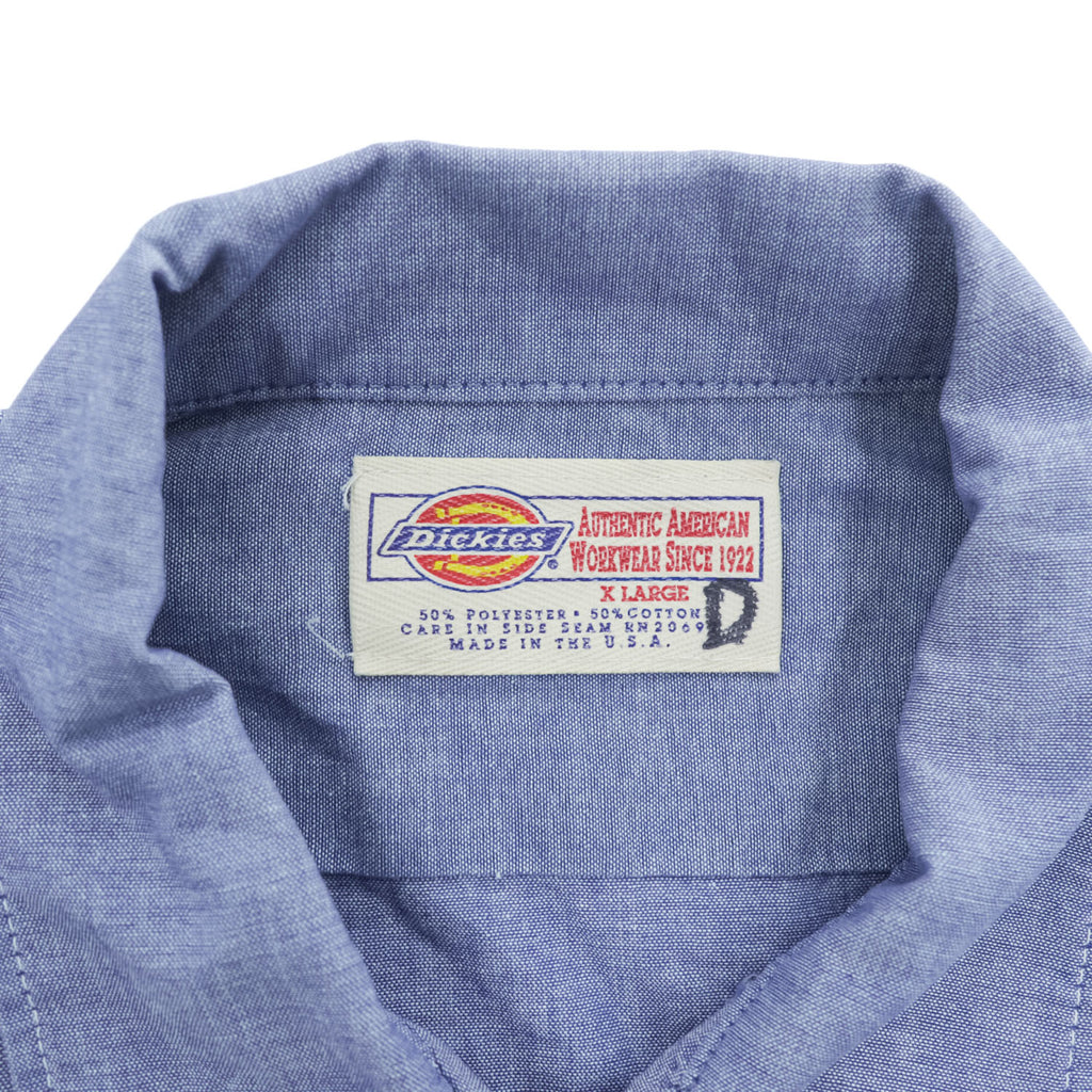 1990s Dickies Made in USA 50/50 Chambray Short Sleeve Work Shirt X Large Blue