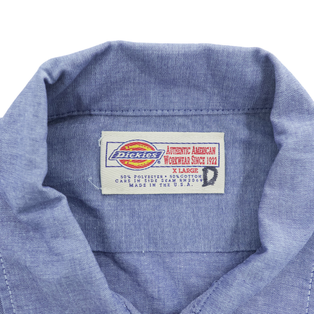 1990s Dickies Made in USA 50/50 Chambray Short Sleeve Work Shirt X Large Blue