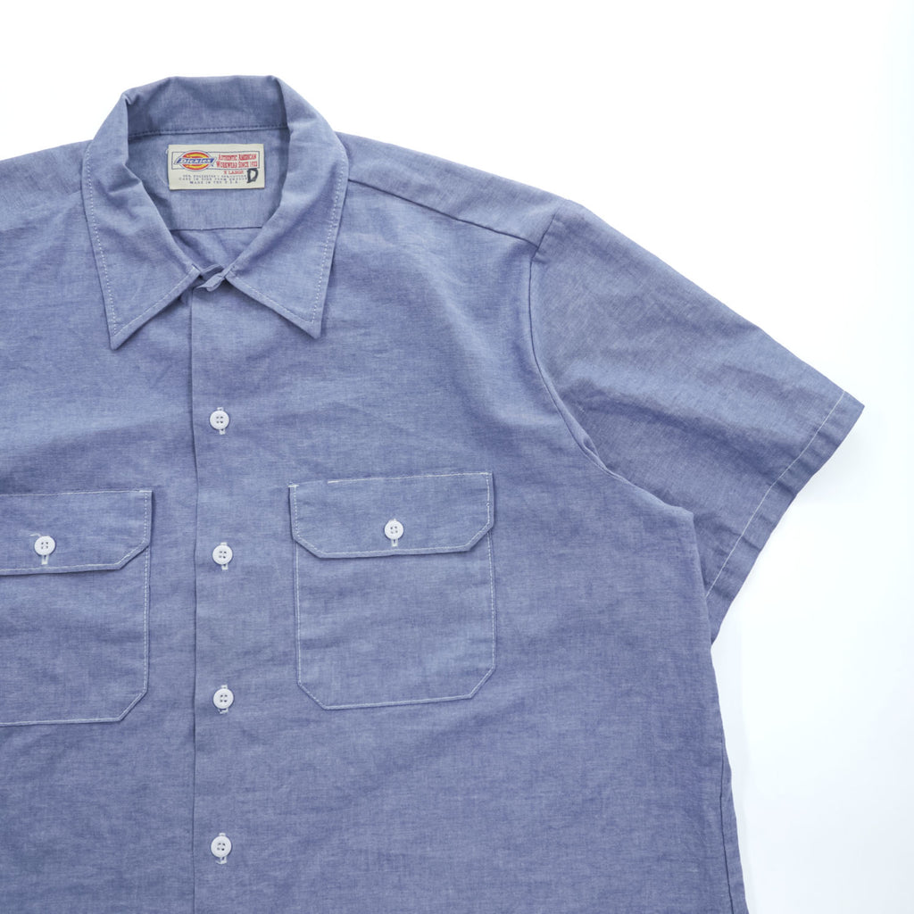 1990s Dickies Made in USA 50/50 Chambray Short Sleeve Work Shirt X Large Blue