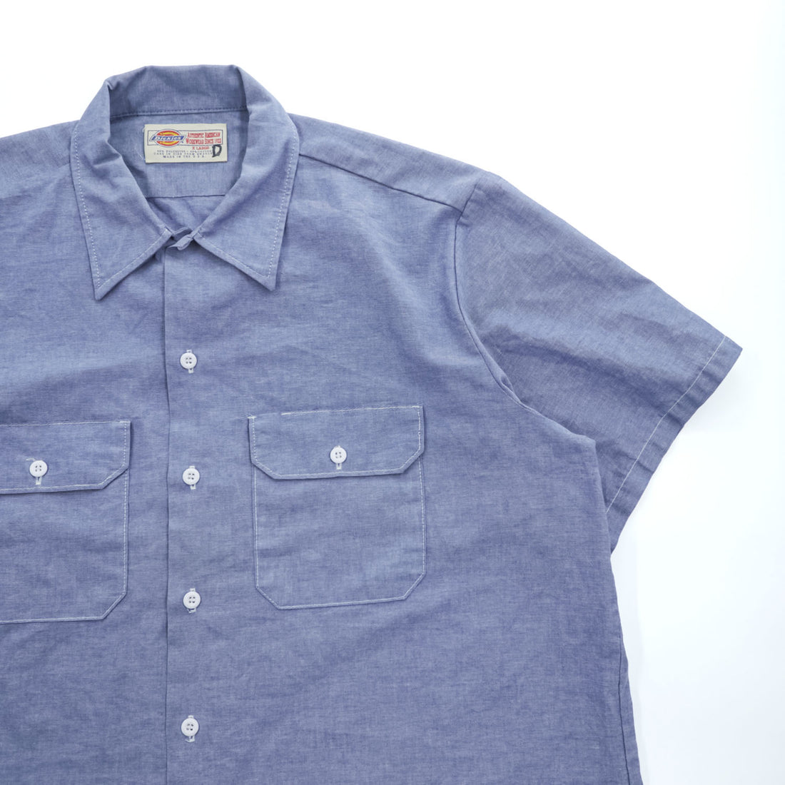 1990s Dickies Made in USA 50/50 Chambray Short Sleeve Work Shirt X Large Blue