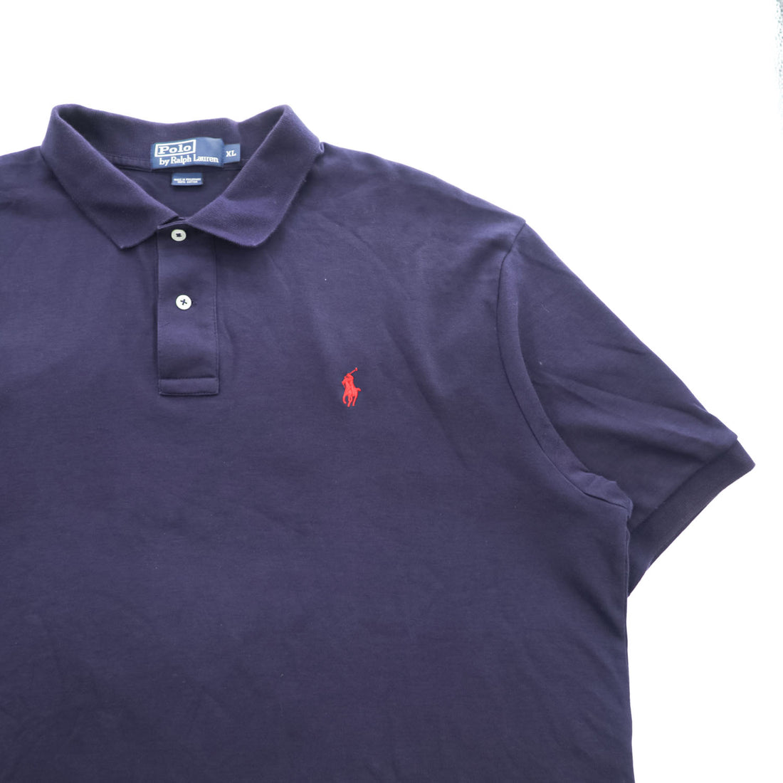 1990s Polo by Ralph Lauren Pony Embroidered Navy Short Sleeve Polo Shirt XL Made in Philippines