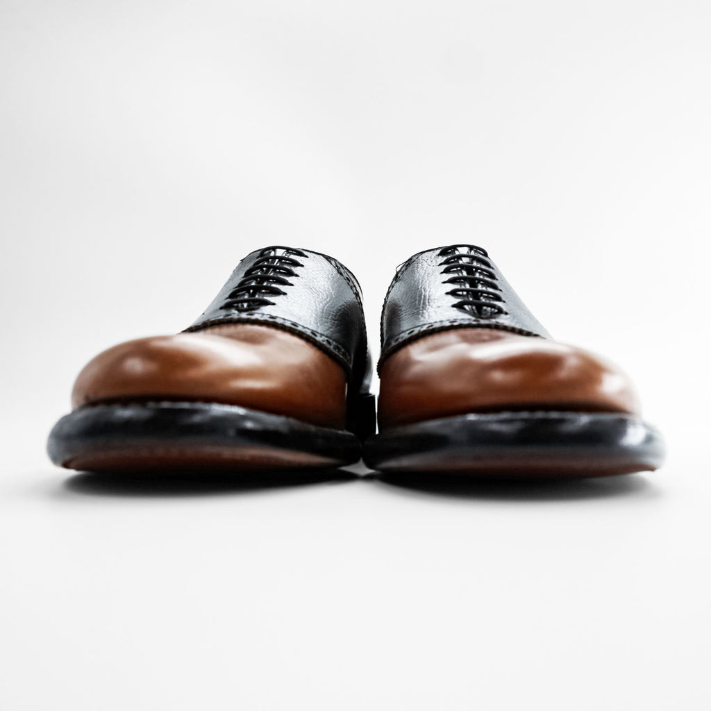 Vintage Dexter 1960s 70s Two Tone Saddle Oxford Shoes Brown Black Leather US 8 C