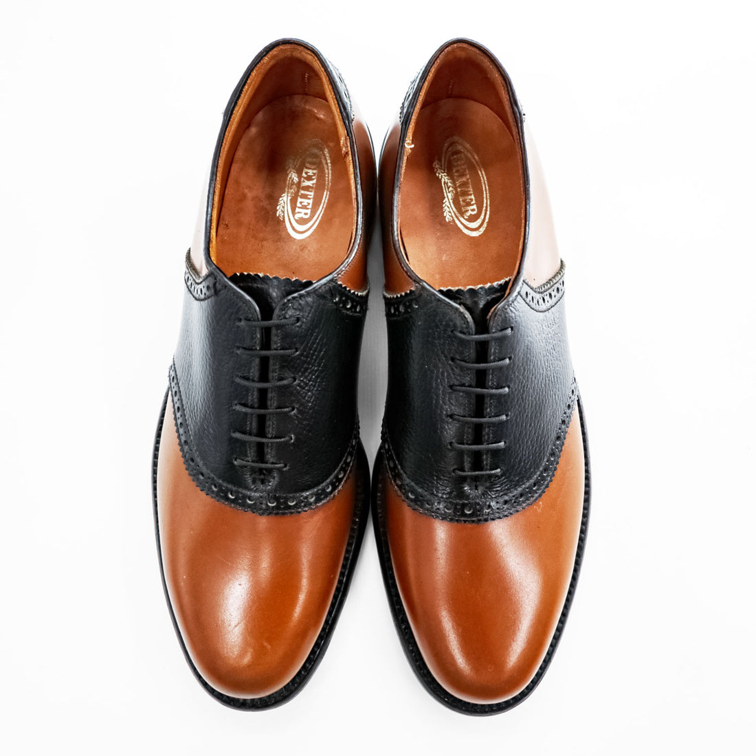 Vintage Dexter 1960s 70s Two Tone Saddle Oxford Shoes Brown Black Leather US 8 C