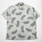 NAUTICA 100%シルク 半袖シャツ XL ホワイト 総柄 EASY CARE SILK リーフ