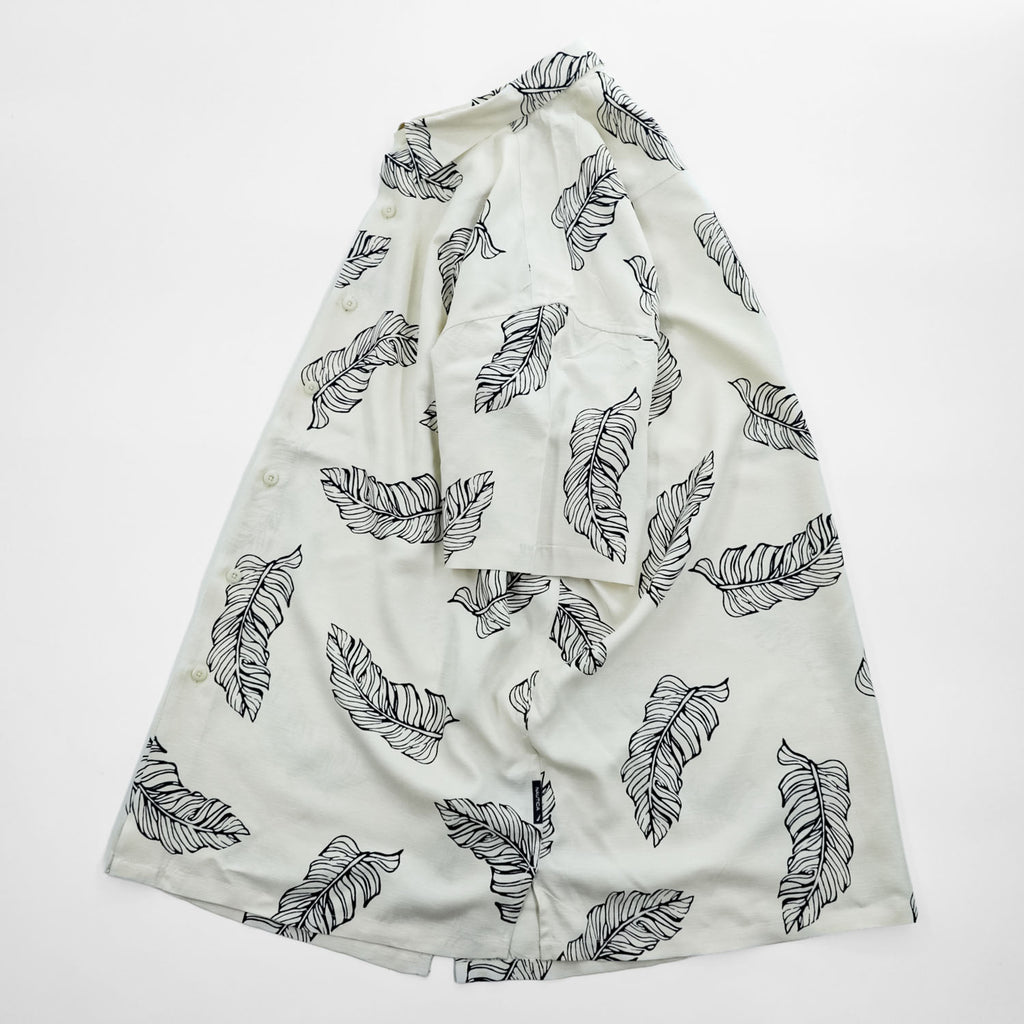 NAUTICA 100%シルク 半袖シャツ XL ホワイト 総柄 EASY CARE SILK リーフ