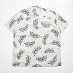 NAUTICA 100%シルク 半袖シャツ XL ホワイト 総柄 EASY CARE SILK リーフ