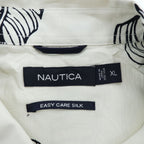 NAUTICA 100%シルク 半袖シャツ XL ホワイト 総柄 EASY CARE SILK リーフ