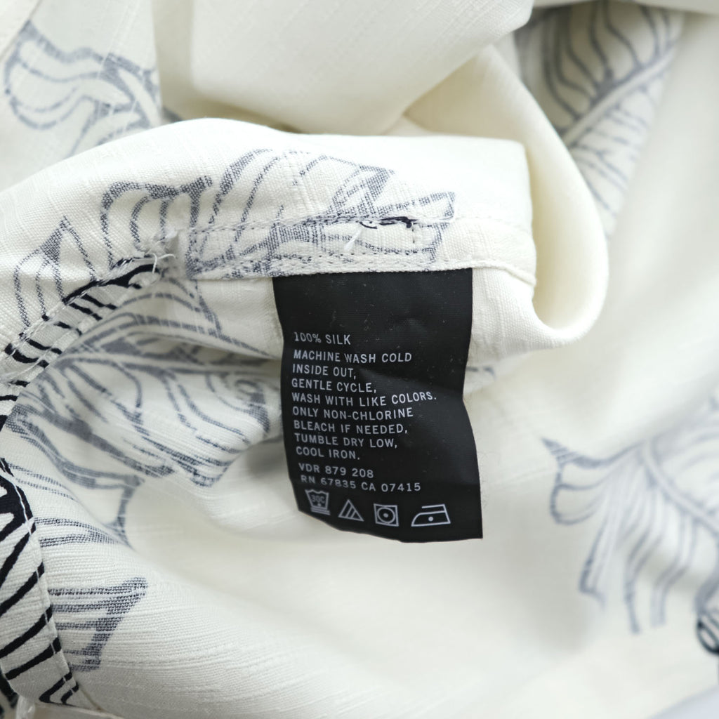 NAUTICA 100%シルク 半袖シャツ XL ホワイト 総柄 EASY CARE SILK リーフ