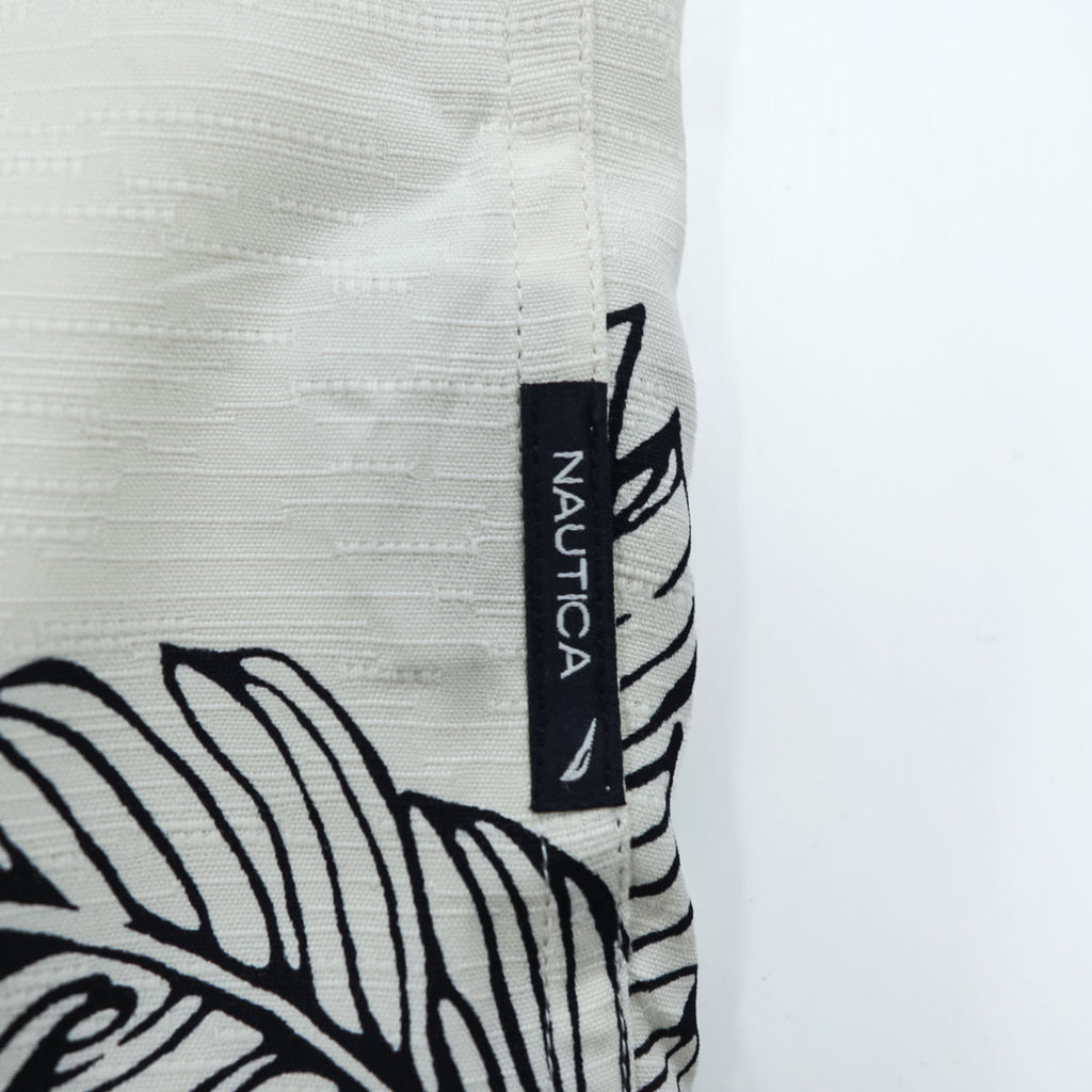 NAUTICA 100%シルク 半袖シャツ XL ホワイト 総柄 EASY CARE SILK リーフ