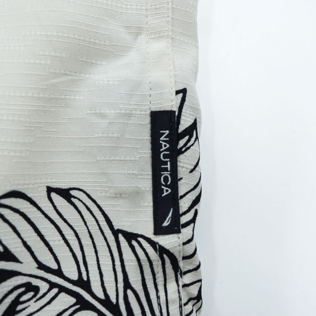 NAUTICA 100%シルク 半袖シャツ XL ホワイト 総柄 EASY CARE SILK リーフ