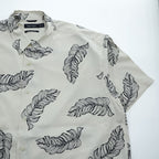 NAUTICA 100%シルク 半袖シャツ XL ホワイト 総柄 EASY CARE SILK リーフ