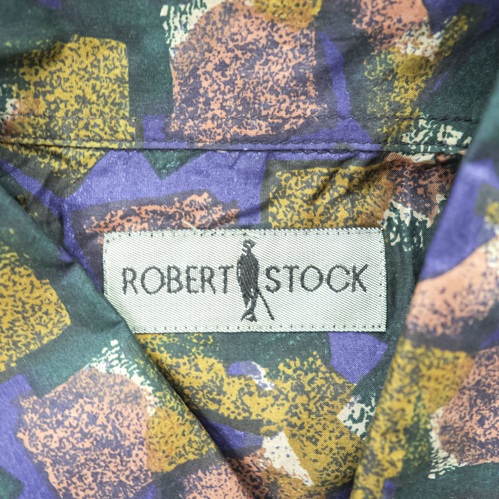 ROBERT STOCK 90年代 ヴィンテージ シルク100% 半袖シャツ L グリーン 総柄