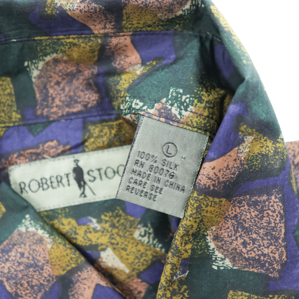 ROBERT STOCK 90年代 ヴィンテージ シルク100% 半袖シャツ L グリーン 総柄