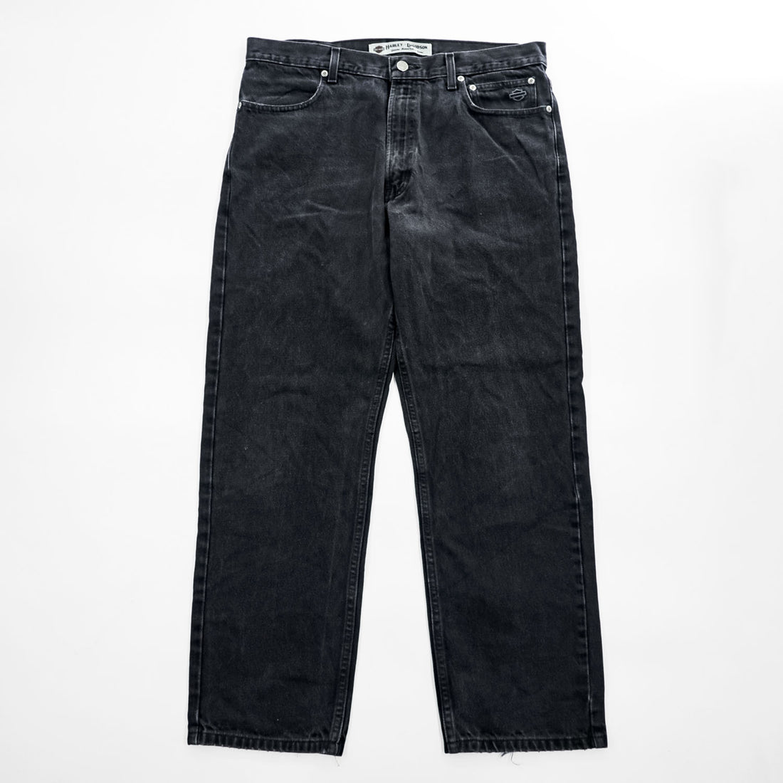 HARLEY DAVIDSON ブラック デニムパンツ ジーンズ L ジッパーフライ レザーパッチ
