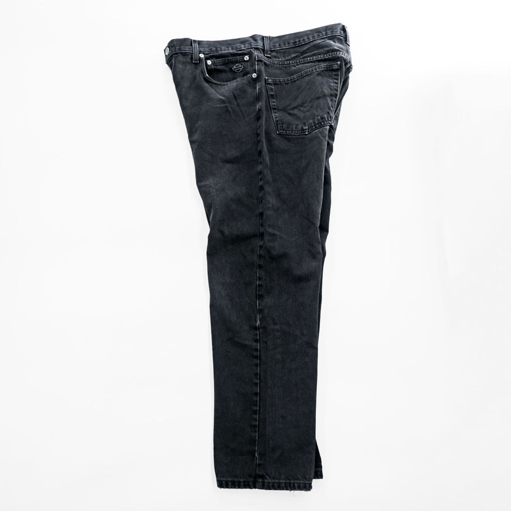 HARLEY DAVIDSON ブラック デニムパンツ ジーンズ L ジッパーフライ レザーパッチ